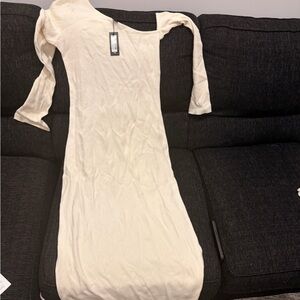 Heavy Brushed Asymmetric Ruched Maxi Dress